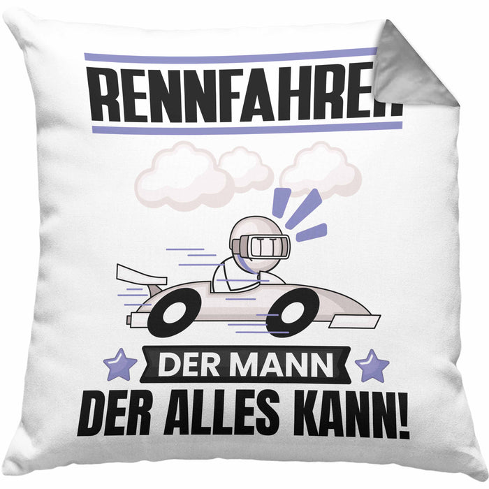 Rennfahrer Kissen mit Füllung 40x40 Geschenk für Rennfahrer Der Mann Der Alles Kann Geschenkidee zum Geburtstag (Grau) Grau Trendation