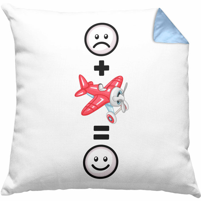 Kunstflugzeug Kissen mit Füllung 40x40 Geschenk für Kunstflieger Geburtstag Lustige Geschenkidee :( + Kunstflieger = :) (Grau) Blau Trendation