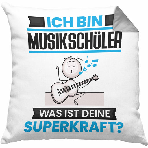 Musikschüler Kissen mit Füllung 40x40 Geschenk für Musikschüler Geburtstag Lustiger Spruch Was Ist Deine Superkraft (Grau) Grau Trendation