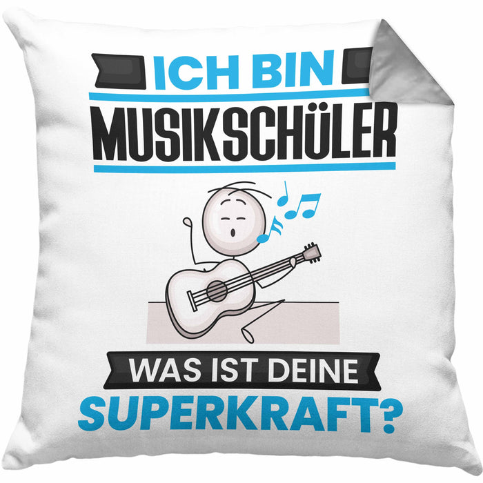 Musikschüler Kissen mit Füllung 40x40 Geschenk für Musikschüler Geburtstag Lustiger Spruch Was Ist Deine Superkraft (Grau) Grau Trendation