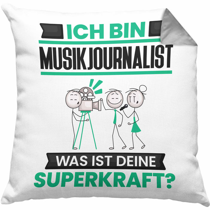 Musikjournalist Kissen mit Füllung 40x40 Geschenk für Musikjournalist Geburtstag Lustiger Spruch Was Ist Deine Superkraft (Grau) Grau Trendation