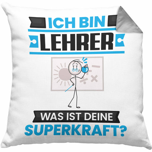 Lehrer Kissen mit Füllung 40x40 Geschenk für Lehrer Geburtstag Lustiger Spruch Was Ist Deine Superkraft (Grau) Grau Trendation