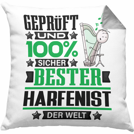 Harfenist Geschenk Lustiger Spruch für Harfenist Geschenkidee Bester Harfenist Der WeltKissen mit Füllung 40x40 (Grau) Grau Trendation