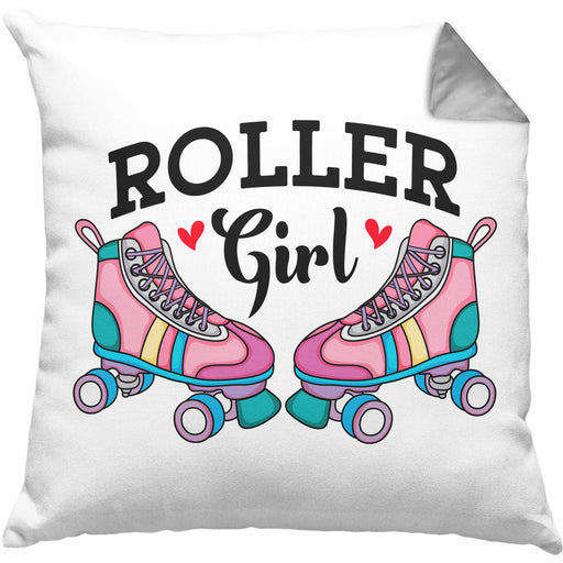 Rollschuh Kissen mit Füllung 40x40 Geschenk für Roller Girls "Roller Girl" Nostalgie 80er 90er Jahre (Grau) Grau Trendation