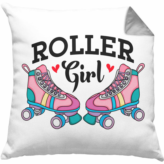 Rollschuh Kissen mit Füllung 40x40 Geschenk für Roller Girls "Roller Girl" Nostalgie 80er 90er Jahre (Grau) Grau Trendation