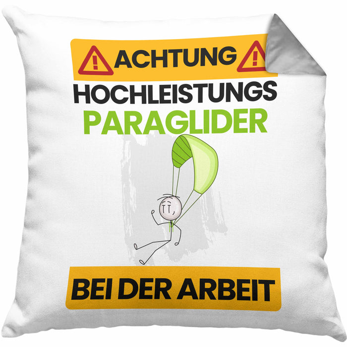 Paraglider Kissen mit Füllung 40x40 Geschenk Lustiger Spruch Geschenkidee für Paraglider Achtung Hochleistungs Paraglider Bei Der Arbeit (Grau) Grau Trendation