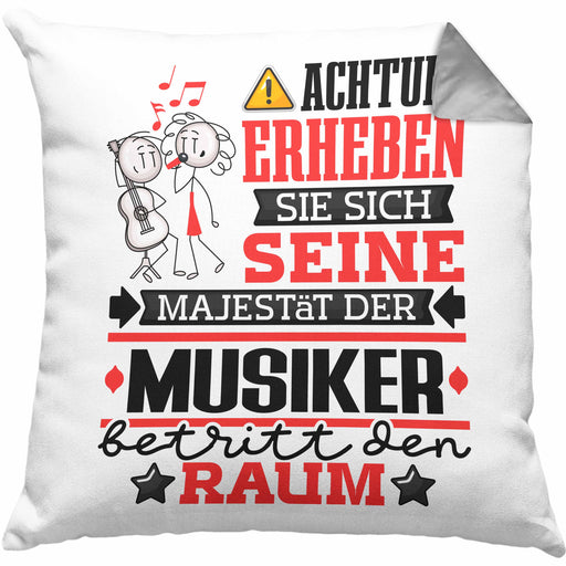 Musiker Geschenk Kissen mit Füllung 40x40 Lustiger Spruch Erheben Sie Sich Der Musiker Betritt den Raum (Grau) Grau Trendation