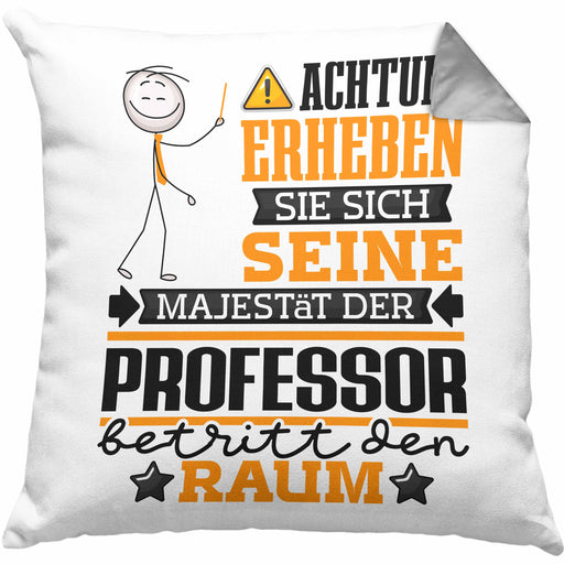 Professor Geschenk Kissen mit Füllung 40x40 Lustiger Spruch Erheben Sie Sich Der Professor Betritt den Raum (Grau) Grau Trendation