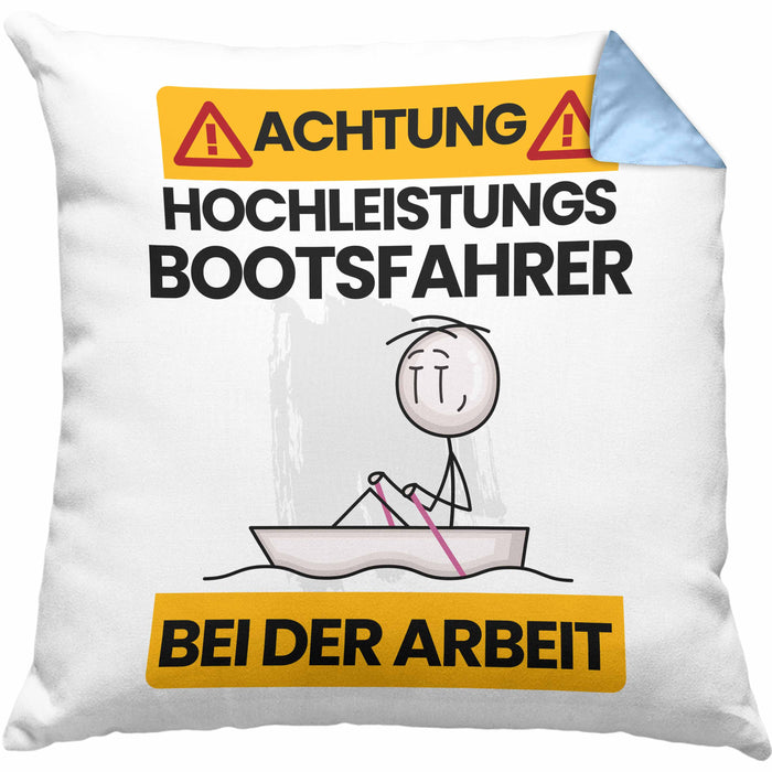 Bootsfahrer Kissen mit Füllung 40x40 Geschenk Lustiger Spruch Geschenkidee für Bootsfahrer Achtung Hochleistungs Bootsfahrer Bei Der Arbeit (Grau) Blau Trendation