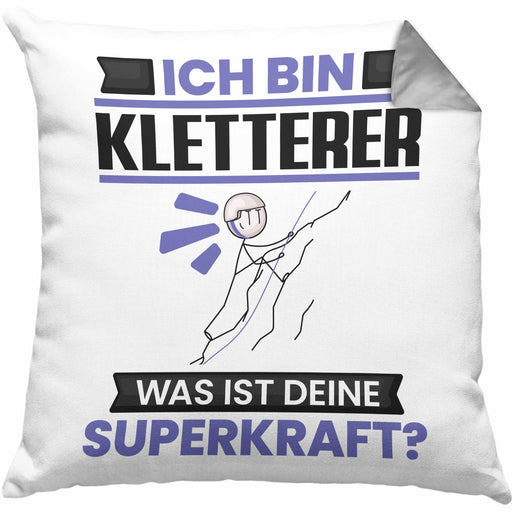 Kletterer Kissen mit Füllung 40x40 Geschenk für Kletterer Geburtstag Lustiger Spruch Was Ist Deine Superkraft (Grau) Grau Trendation