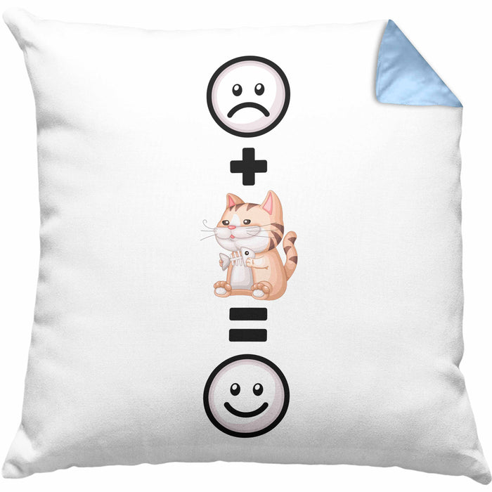 Katze Kissen mit Füllung 40x40 Geschenkidee für Katzenmama Katzenbesitzerin Geburtstag Lustiges Geschenk :( + Katze = :) (Grau) Blau Trendation