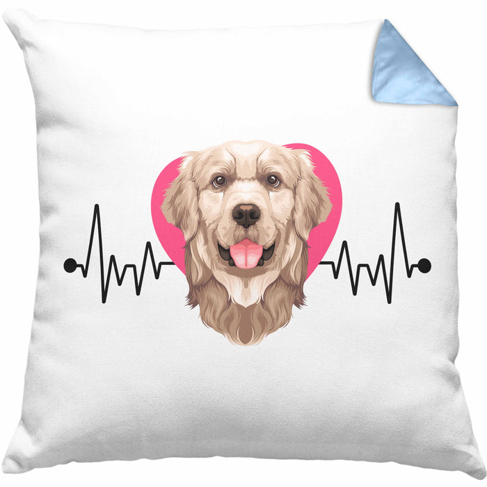 Golden Retriever Besitzer Kissen mit Füllung 40x40 Geschenk Lustiger Spruch Geschenkidee Herzschlag Golden Retriever (Grau) Blau Trendation