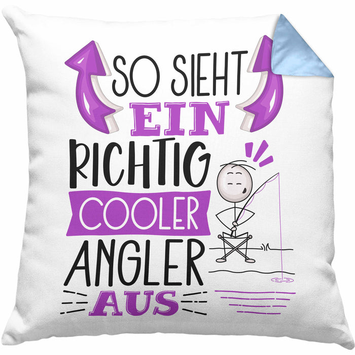 So Sieht Ein Richtig Cooler Angler Aus Geschenk Kissen mit Füllung 40x40 Lustiger Spruch Geschenkidee (Grau) Blau Trendation