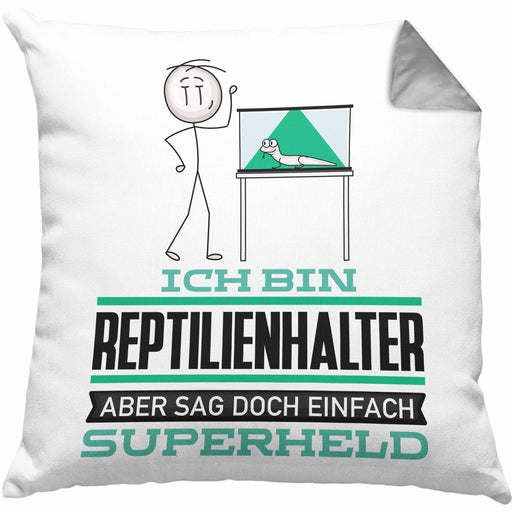 Reptilienhalter Geschenk Kissen mit Füllung 40x40 Ich Bin Reptilienhalter Aber Sag Doch Einfach Superheld Lustige Geschenkdiee für Reptilienhalter (Grau) Grau Trendation