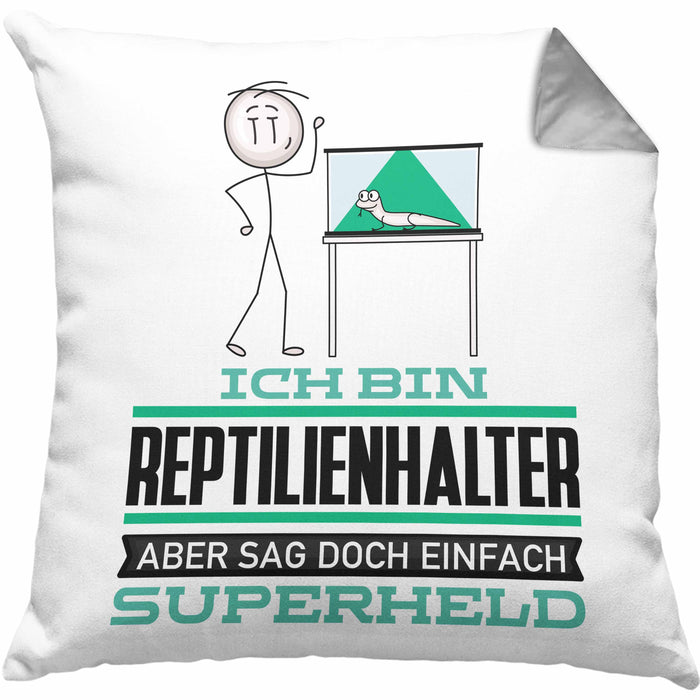 Reptilienhalter Geschenk Kissen mit Füllung 40x40 Ich Bin Reptilienhalter Aber Sag Doch Einfach Superheld Lustige Geschenkdiee für Reptilienhalter (Grau) Grau Trendation