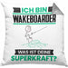 Wakeboarder Kissen mit Füllung 40x40 Geschenk für Wakeboarder Geburtstag Lustiger Spruch Was Ist Deine Superkraft (Grau) Grau Trendation
