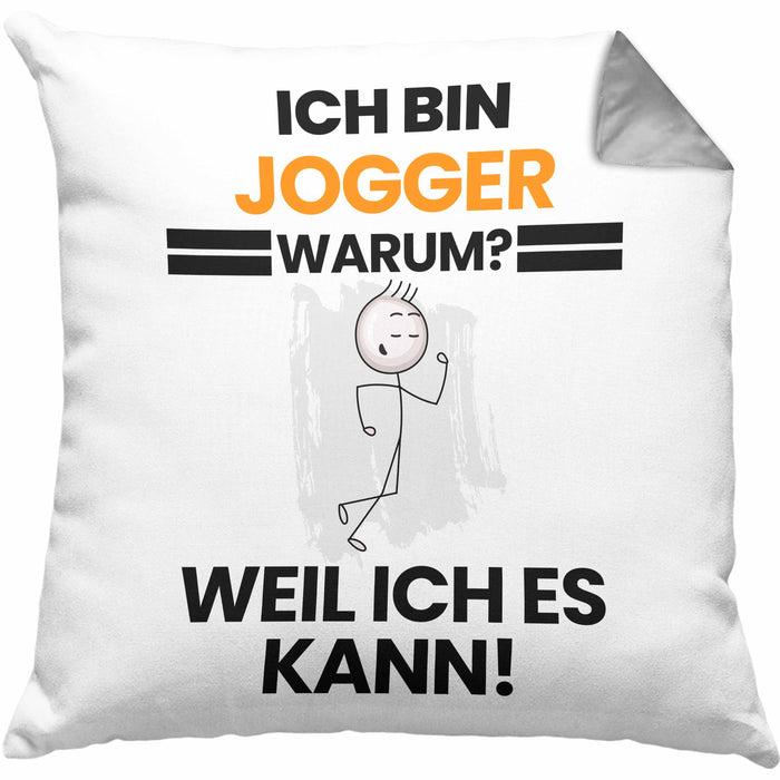 Jogger Geschenk Kissen mit Füllung 40x40 Lustiger Spruch Ich Bin Jogger Warum Weil Ich Es Kann Geschenkidee Bester Jogger Geburtstag (Grau) Grau Trendation