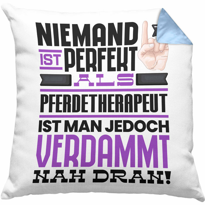 Pferdetherapeut Geschenk Kissen mit Füllung 40x40 Lustige Geschenkidee für Pferdetherapeut Geburtstag Niemand Ist Perfekt Aber Als Pferdetherapeut Ist Man Nah Dran (Grau) Blau Trendation