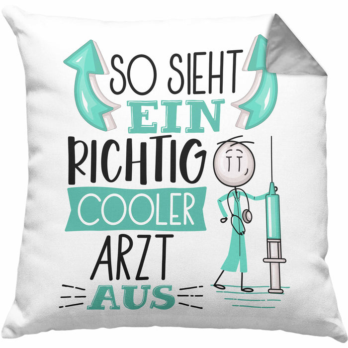 Arzt Kissen mit Füllung 40x40 Geschenk So Sieht Ein RIchtig Cooler Arzt Aus Geschenkidee Lustiger Spruch Geburtstag (Grau) Grau Trendation