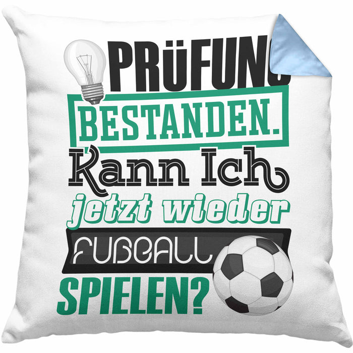 Bachelor Master Prüfung Bestanden Geschenk Kissen mit Füllung 40x40 Studium Prüfung Bestanden Kann Ich Jetzt Wieder Fußball Spielen Fußballer Geschenkidee (Grau) Blau Trendation