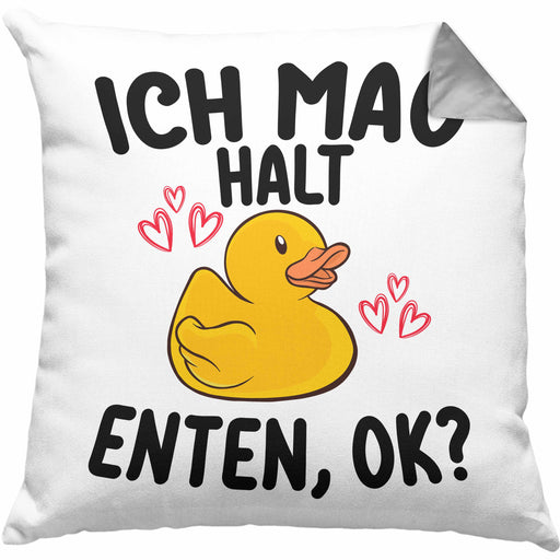 Enten-Liebhaber Geschenk Kissen mit Füllung 40x40 Ich Mag Halt Enten Ok Häferl (Grau) Grau Trendation