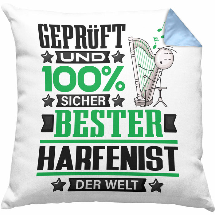 Harfenist Geschenk Lustiger Spruch für Harfenist Geschenkidee Bester Harfenist Der WeltKissen mit Füllung 40x40 (Grau) Blau Trendation