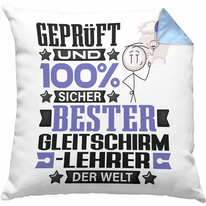 Gleitschirmlehrer Geschenk Lustiger Spruch für Gleitschirmlehrer Geschenkidee Bester Gleitschirmlehrer Der WeltKissen mit Füllung 40x40 (Grau) Blau Trendation