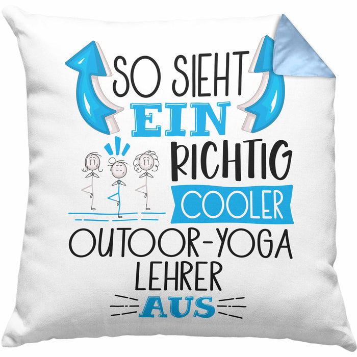 So Sieht Ein Richtig Cooler Outdoor-Yoga-Lehrer Aus Kissen mit Füllung 40x40 Geschenk für Outdoor-Yoga-Lehrer Geburtstag Geschenkdiee (Grau) Blau Trendation