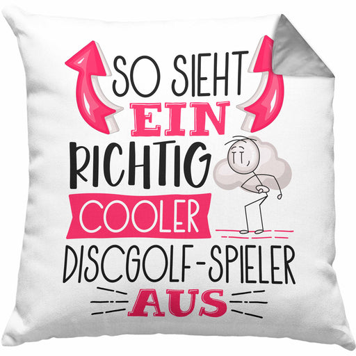 So Sieht Ein Richtig Cooler Discgolf-Spieler Aus Geschenk Kissen mit Füllung 40x40 Lustiger Spruch Geschenkidee (Grau) Grau Trendation