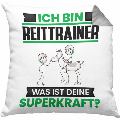 Reittrainer Kissen mit Füllung 40x40 Geschenk für Reittrainer Geburtstag Lustiger Spruch Was Ist Deine Superkraft (Grau) Grau Trendation
