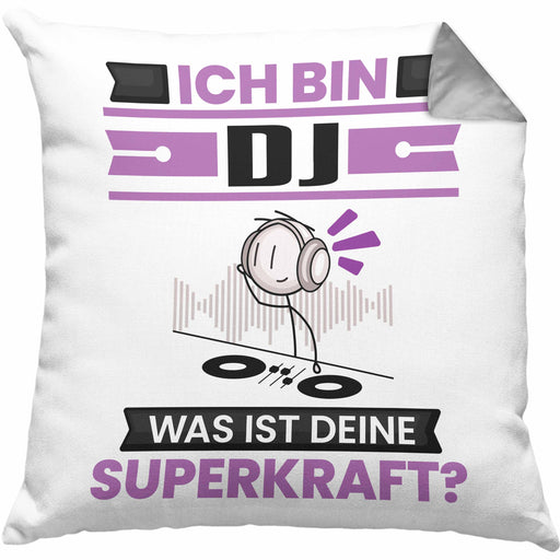 DJ Kissen mit Füllung 40x40 Geschenk für DJ Geburtstag Lustiger Spruch Was Ist Deine Superkraft (Grau) Grau Trendation