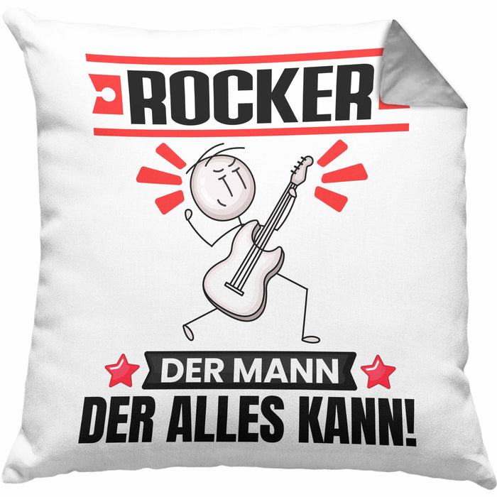 Rocker Kissen mit Füllung 40x40 Geschenk für Rocker Der Mann Der Alles Kann Geschenkidee zum Geburtstag (Grau) Grau Trendation