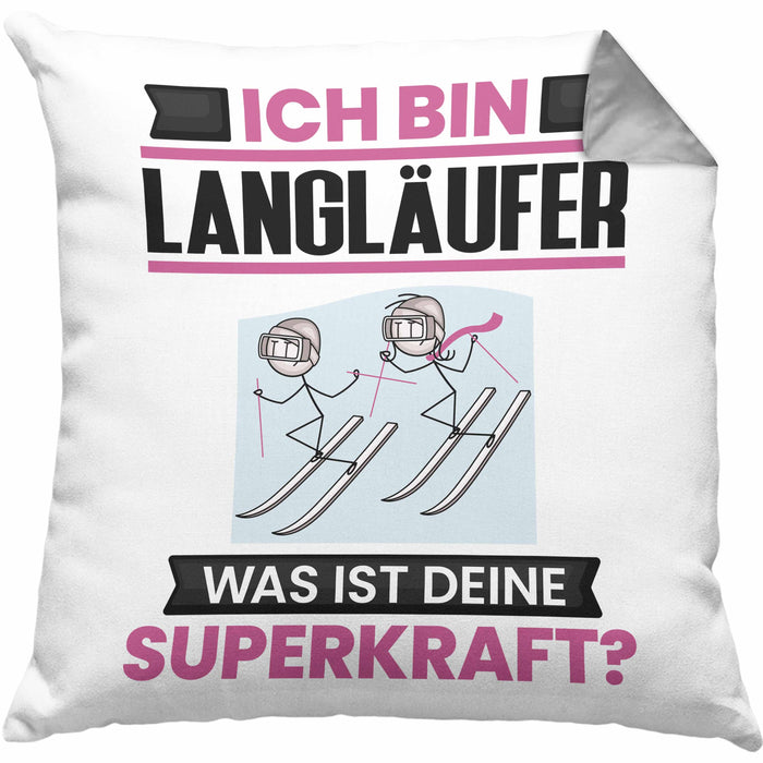 Langläufer Kissen mit Füllung 40x40 Geschenk für Langläufer Geburtstag Lustiger Spruch Was Ist Deine Superkraft (Grau) Grau Trendation