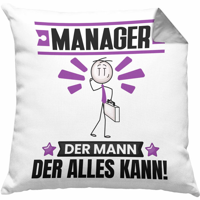 Manager Kissen mit Füllung 40x40 Geschenk für Manager Der Mann Der Alles Kann Geschenkidee zum Geburtstag (Grau) Grau Trendation