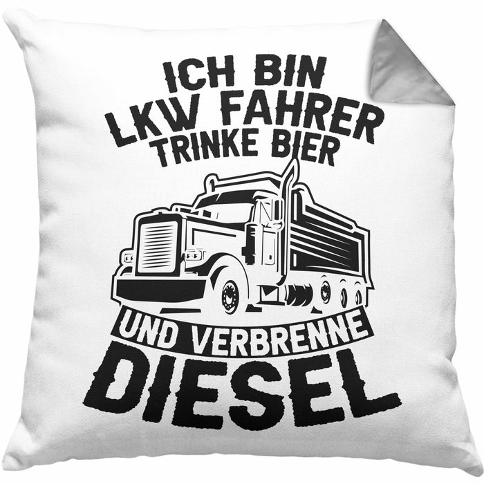 LKW Fahrer Kissen mit Füllung 40x40 Geschenk Ich Bin LKW Fahrer Trinke Bier und Verbrenne Diesel Humor Geschenkidee (Grau) Grau Trendation