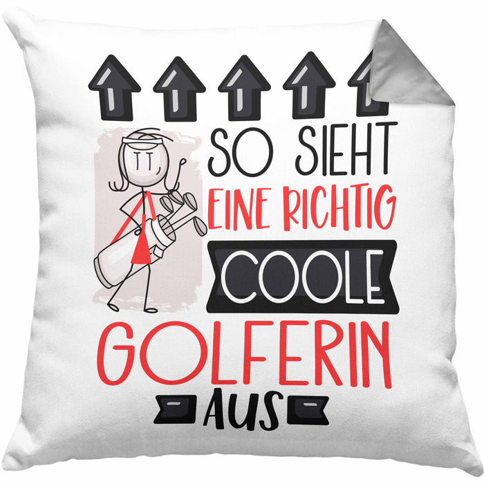 Golferin Geschenk Kissen mit Füllung 40x40 Lustig Geschenkidee für Golferin Geburtstag So Sieht Eine Richtig Coole Golferin Aus Frauen Spruch (Grau) Grau Trendation
