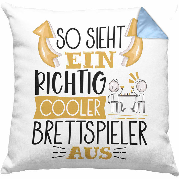 So Sieht Ein Richtig Cooler Brettspieler Aus Geschenk Kissen mit Füllung 40x40 Lustiger Spruch Geschenkidee (Grau) Blau Trendation