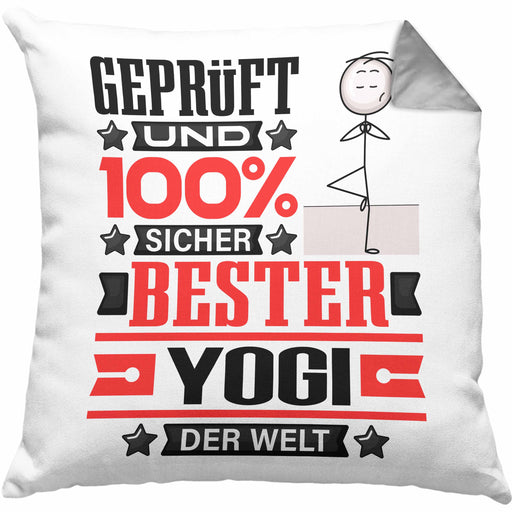 Yogi Geschenk Lustiger Spruch für Yogi Geschenkidee Bester Yogi Der WeltKissen mit Füllung 40x40 (Grau) Grau Trendation