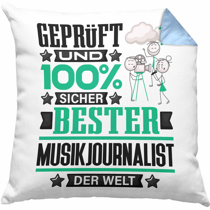 Musikjournalist Geschenk Lustiger Spruch für Musikjournalist Geschenkidee Bester Musikjournalist Der WeltKissen mit Füllung 40x40 (Grau) Blau Trendation