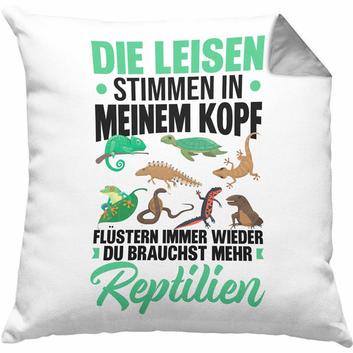 Reptilien-Besitzer Kissen mit Füllung 40x40 Geschenk Schlangen Echsen Die Leisen Stimmen In Meinem Kopf Sagen Mir (Grau) Grau Trendation