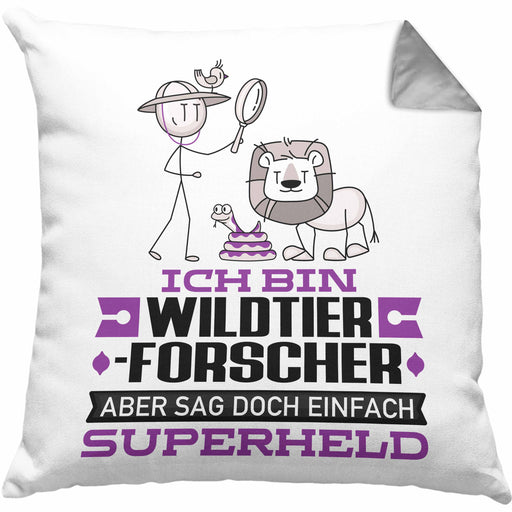 Wildtierforscher Geschenk Kissen mit Füllung 40x40 Ich Bin Wildtierforscher Aber Sag Doch Einfach Superheld Lustige Geschenkdiee für Wildtierforscher (Grau) Grau Trendation