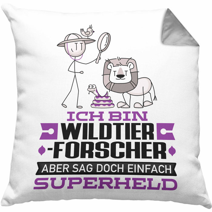 Wildtierforscher Geschenk Kissen mit Füllung 40x40 Ich Bin Wildtierforscher Aber Sag Doch Einfach Superheld Lustige Geschenkdiee für Wildtierforscher (Grau) Grau Trendation
