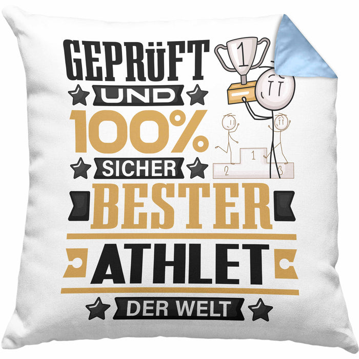 Athlet Geschenk Lustiger Spruch für Athlet Geschenkidee Bester Athlet Der WeltKissen mit Füllung 40x40 (Grau) Blau Trendation
