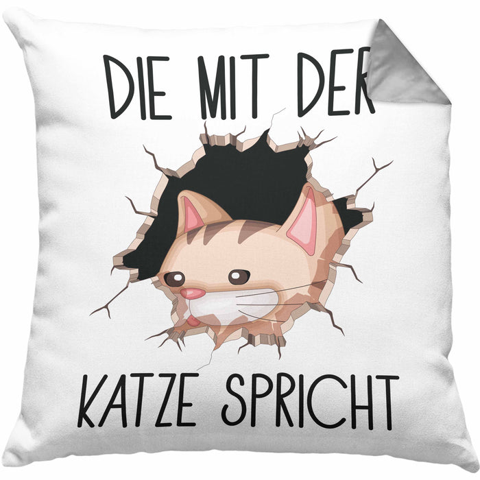 Katzen-Besitzerin Kissen mit Füllung 40x40 Geschenk Die Mit Der Katze Spricht Geburtstag (Grau) Grau Trendation