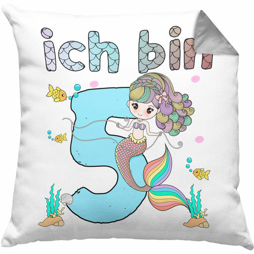5. Geburtstag Mädchen Geschenk Meerjungfrau Geschenk Kissen mit Füllung 40x40 für Mädchen Nymphe Nixe Grafik (Grau) Grau Trendation
