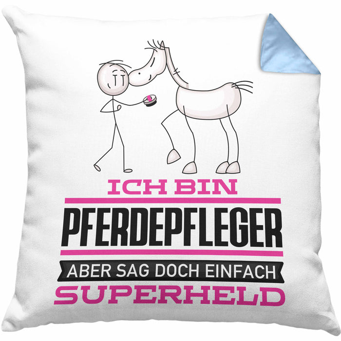 Pferdepfleger Geschenk Kissen mit Füllung 40x40 Ich Bin Pferdepfleger Aber Sag Doch Einfach Superheld Lustige Geschenkdiee für Pferdepfleger (Grau) Blau Trendation