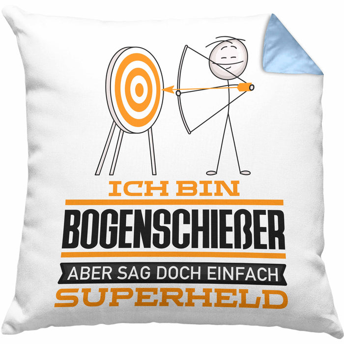 Bogenschießer Geschenk Kissen mit Füllung 40x40 Ich Bin Bogenschießer Aber Sag Doch Einfach Superheld Lustige Geschenkdiee für Bogenschießer (Grau) Blau Trendation
