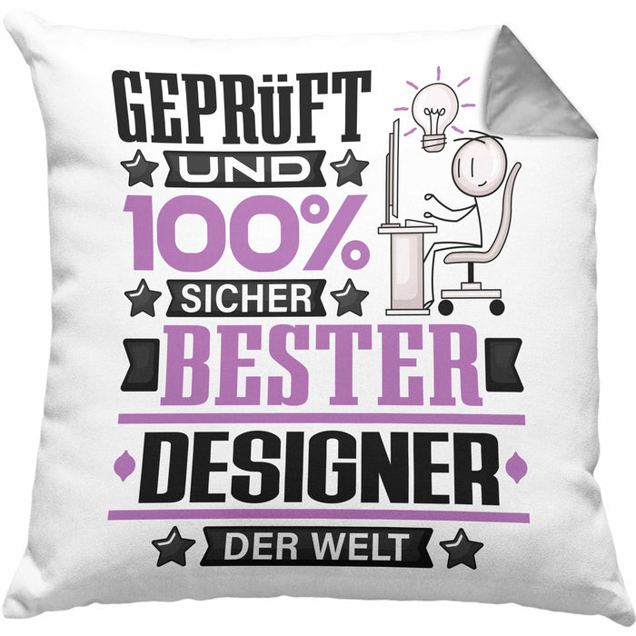 Designer Geschenk Lustiger Spruch für Designer Geschenkidee Bester Designer Der WeltKissen mit Füllung 40x40 (Grau) Grau Trendation