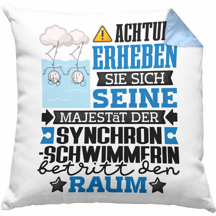 Synchronschwimmerin Geschenk Kissen mit Füllung 40x40 Lustiger Spruch Erheben Sie Sich Der Synchronschwimmerin Betritt den Raum (Grau) Blau Trendation