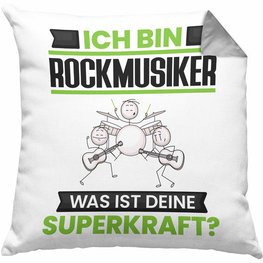 Rockmusiker Kissen mit Füllung 40x40 Geschenk für Rockmusiker Geburtstag Lustiger Spruch Was Ist Deine Superkraft (Grau) Grau Trendation